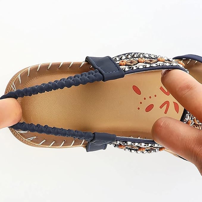 👣Women's rhinestone butterfly flat sandals, bohemian style open toe elastic summer sandals