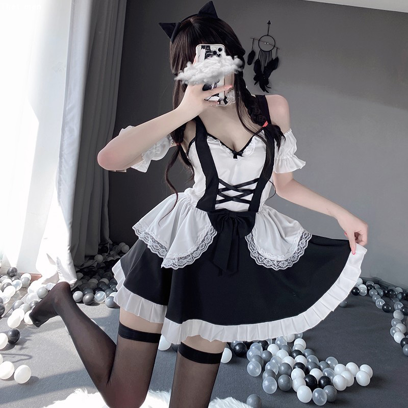 Ruffle Maid Lingerie Dress Stockings Set