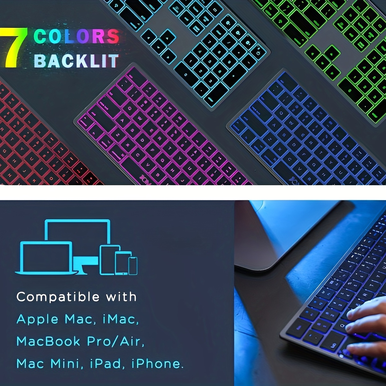 JOMAA BT Keyboard LED Backlit Wireless Keyboard Rechargeable Keyboard For  PC IPad Laptop