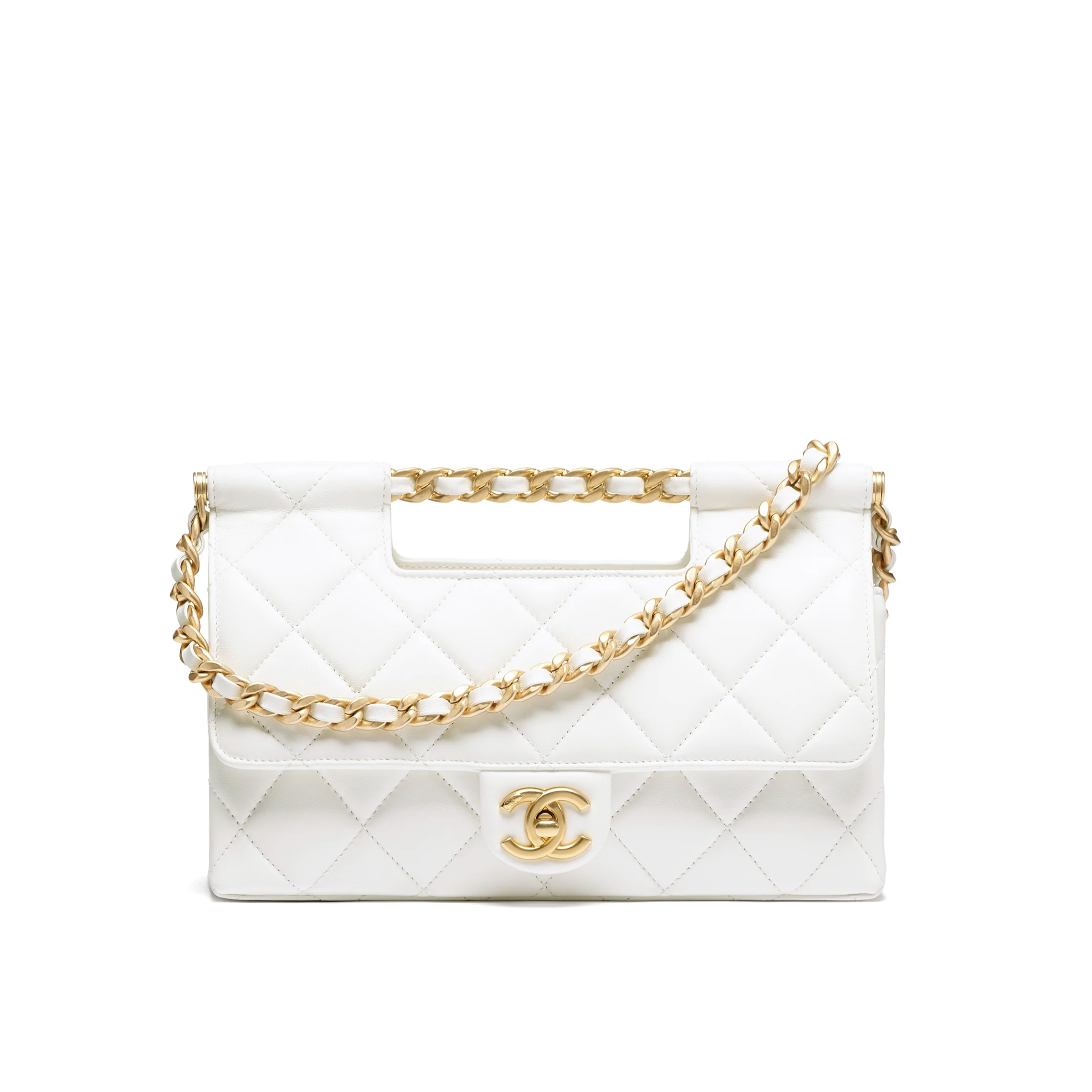 Chanel Flap Bag with Top Handle Shiny Lambskin & Gold-Tone Metal White AS5428-B20556-10601