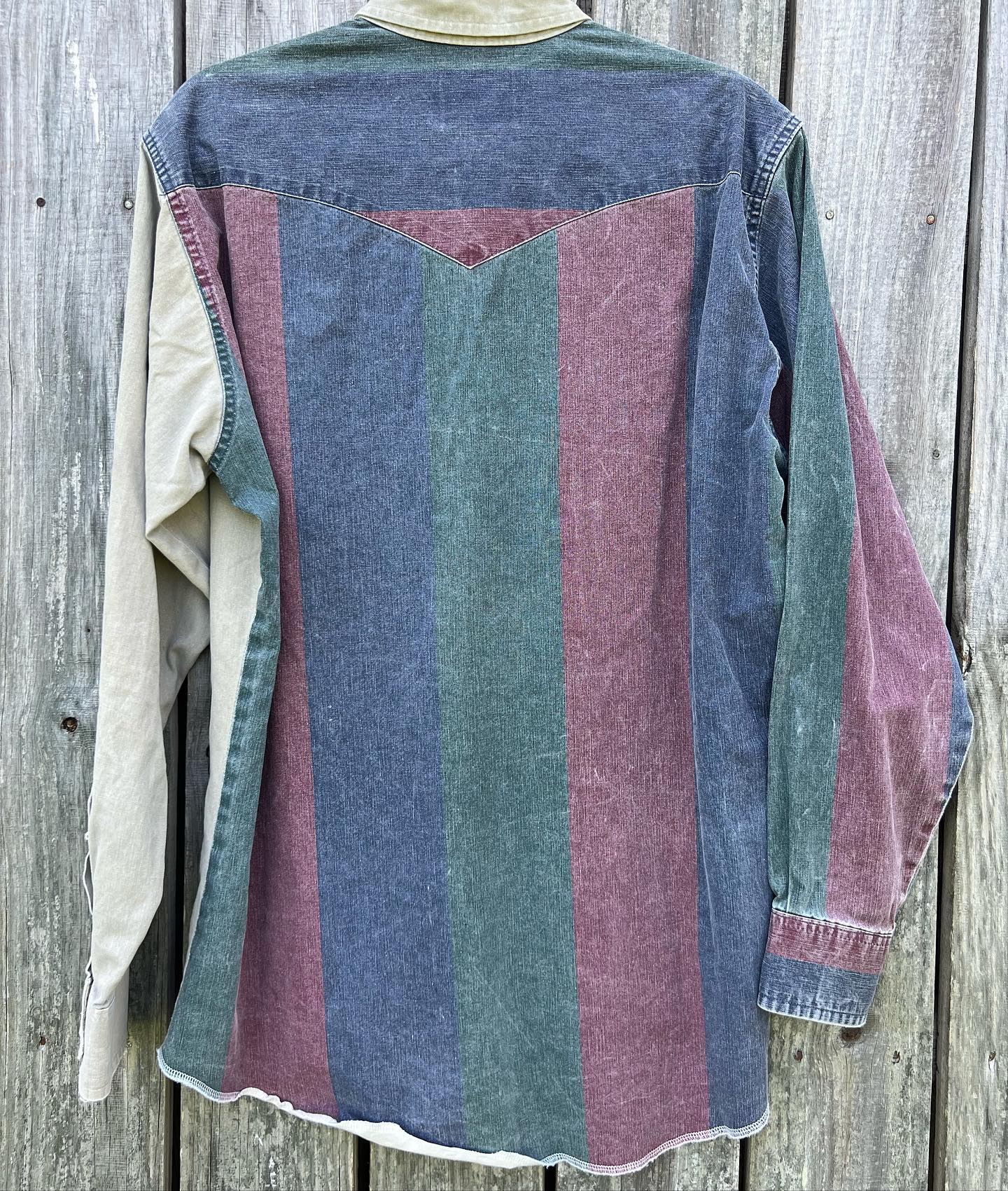 Men's Retro Casual Green Red Khaki Striped Print Long Sleeve Shirt