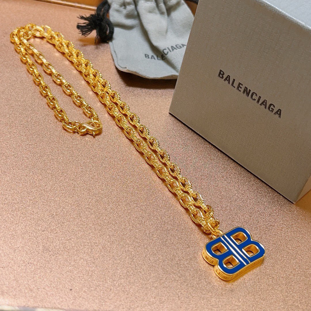 Balenciaga Blue BB Chain Necklace