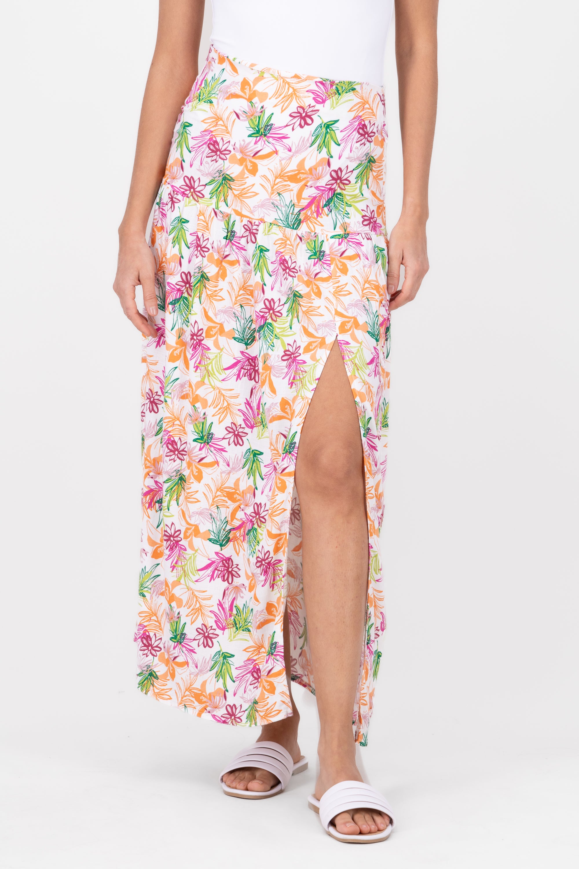Tropical Print High Waisted Skirt