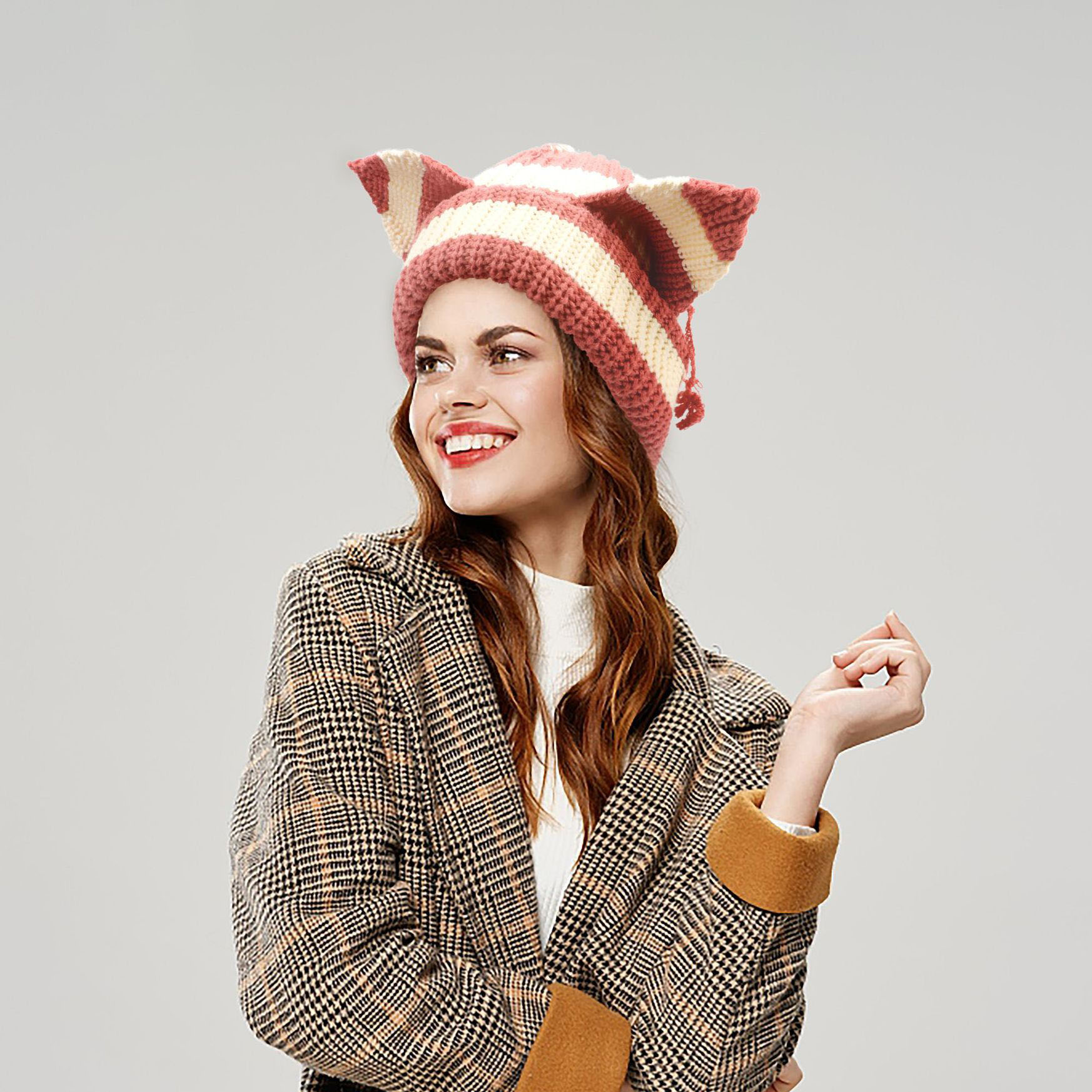 Fashion adult Hot Sale Lady Devil Ears thicken all acrylic knit hat