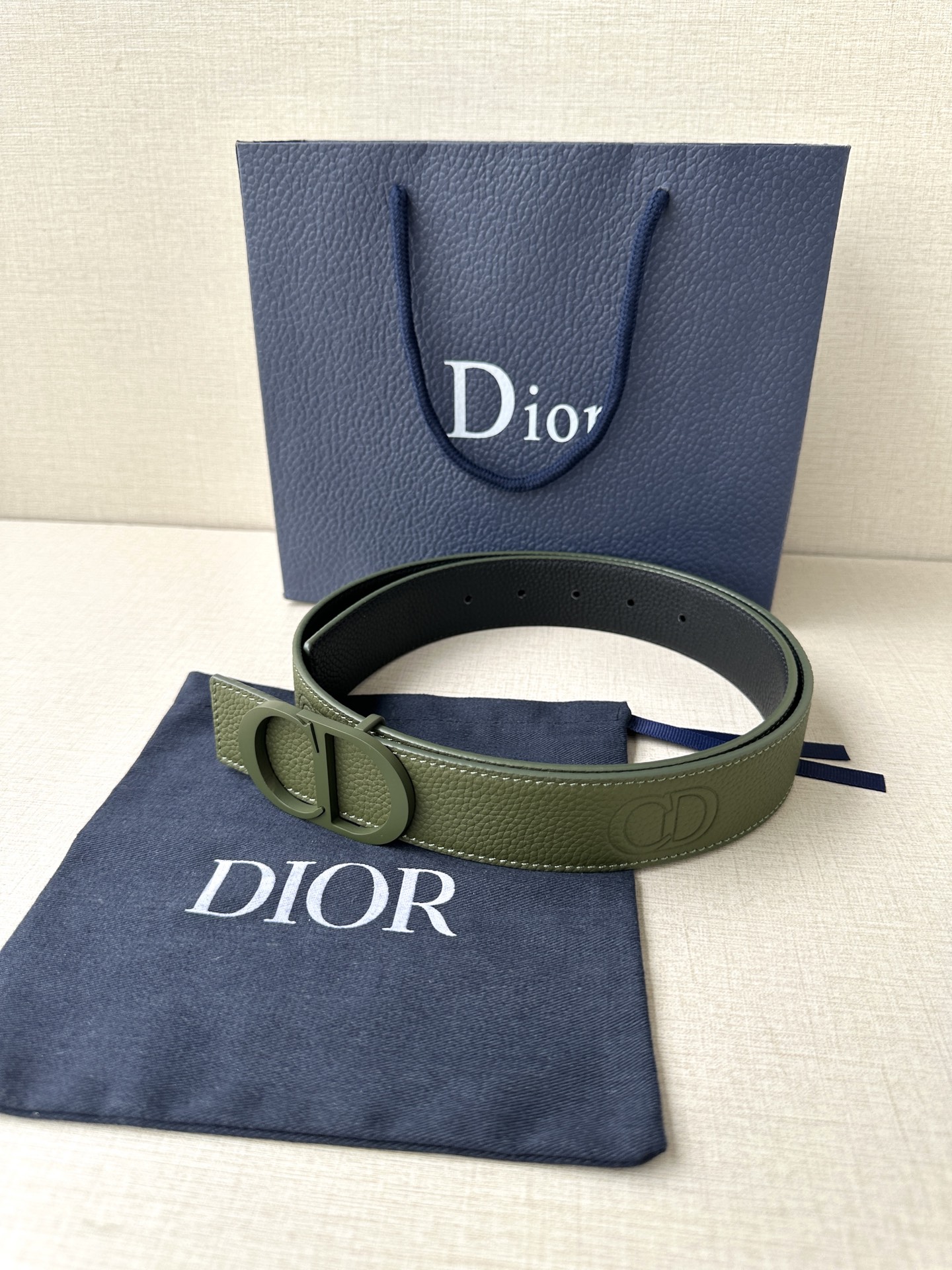 Dior embossed top layer leather belt 3.5CM wide