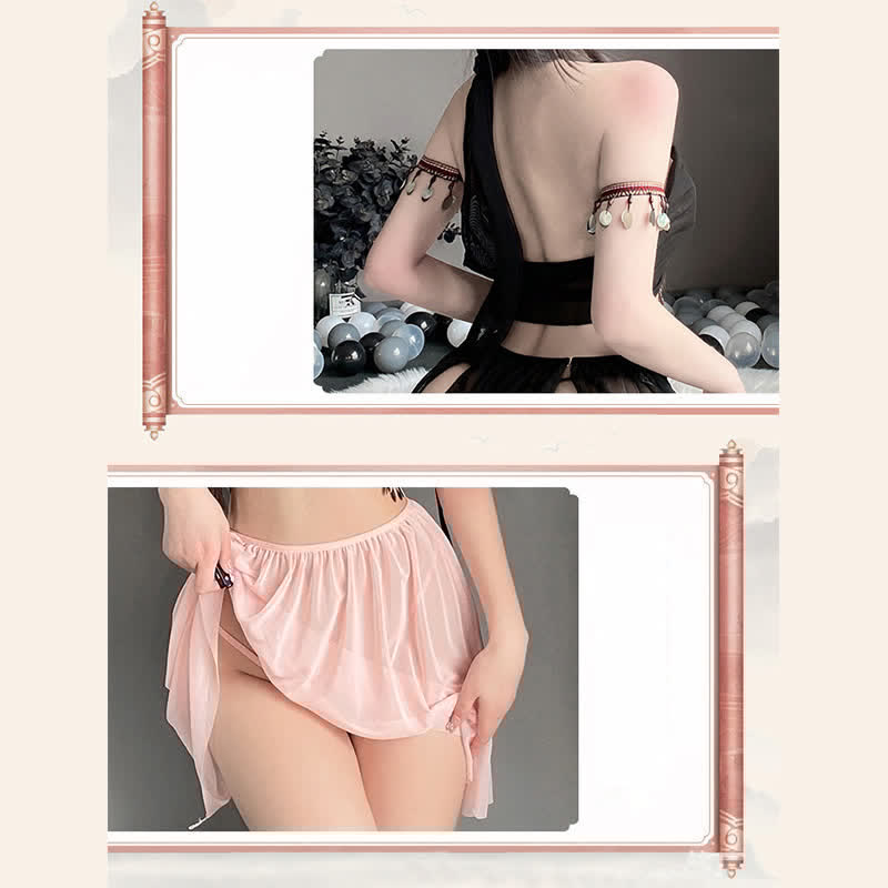 Cross Halter Sequin Backless Sexy Han Costume Lingerie Set