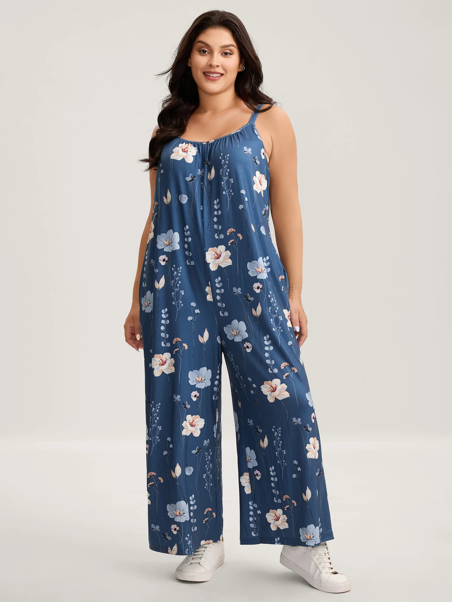 Stretchy Lined Floral Print Cami Jumpsuit
