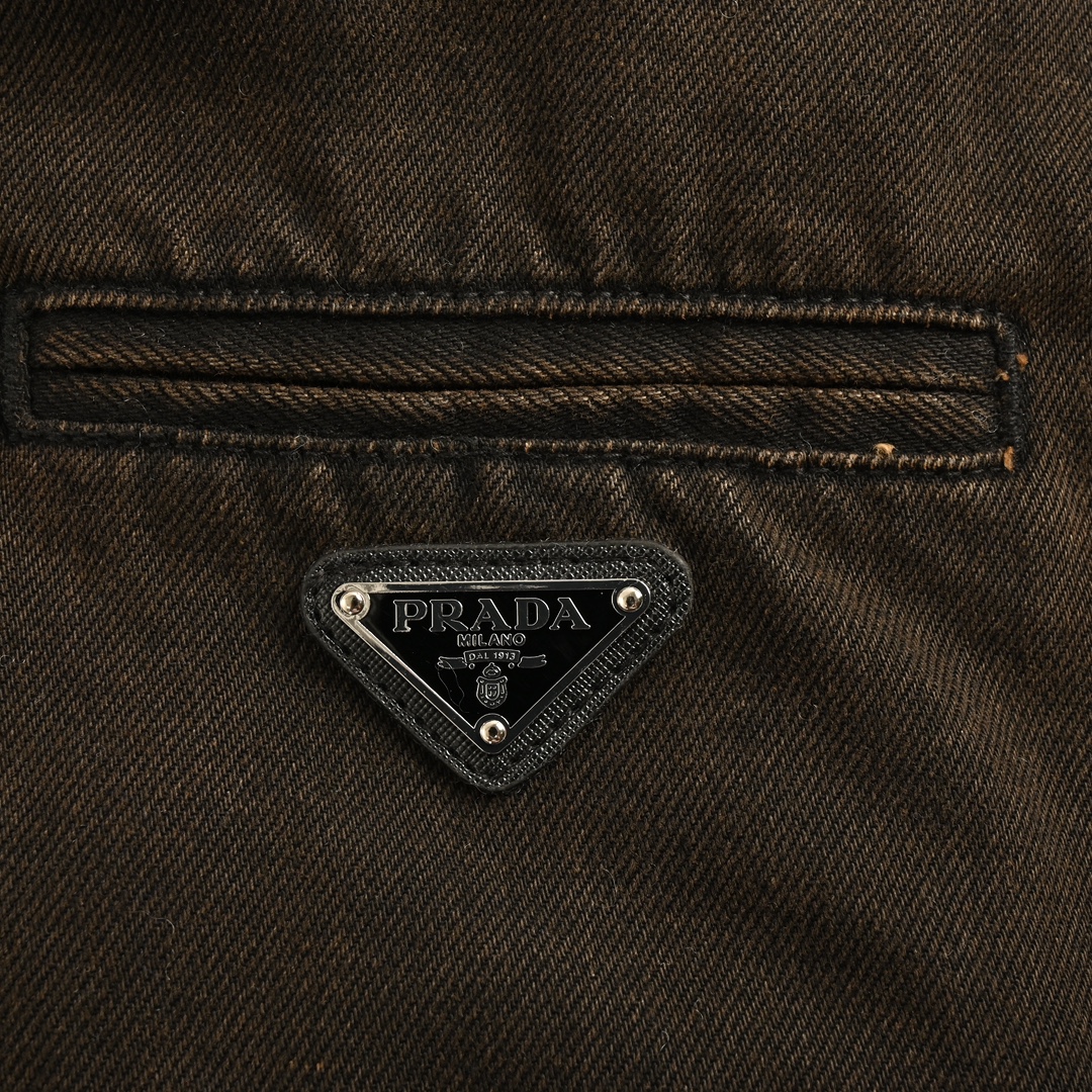 Prada 24Fw triangle logo lapel washed denim cotton jacket