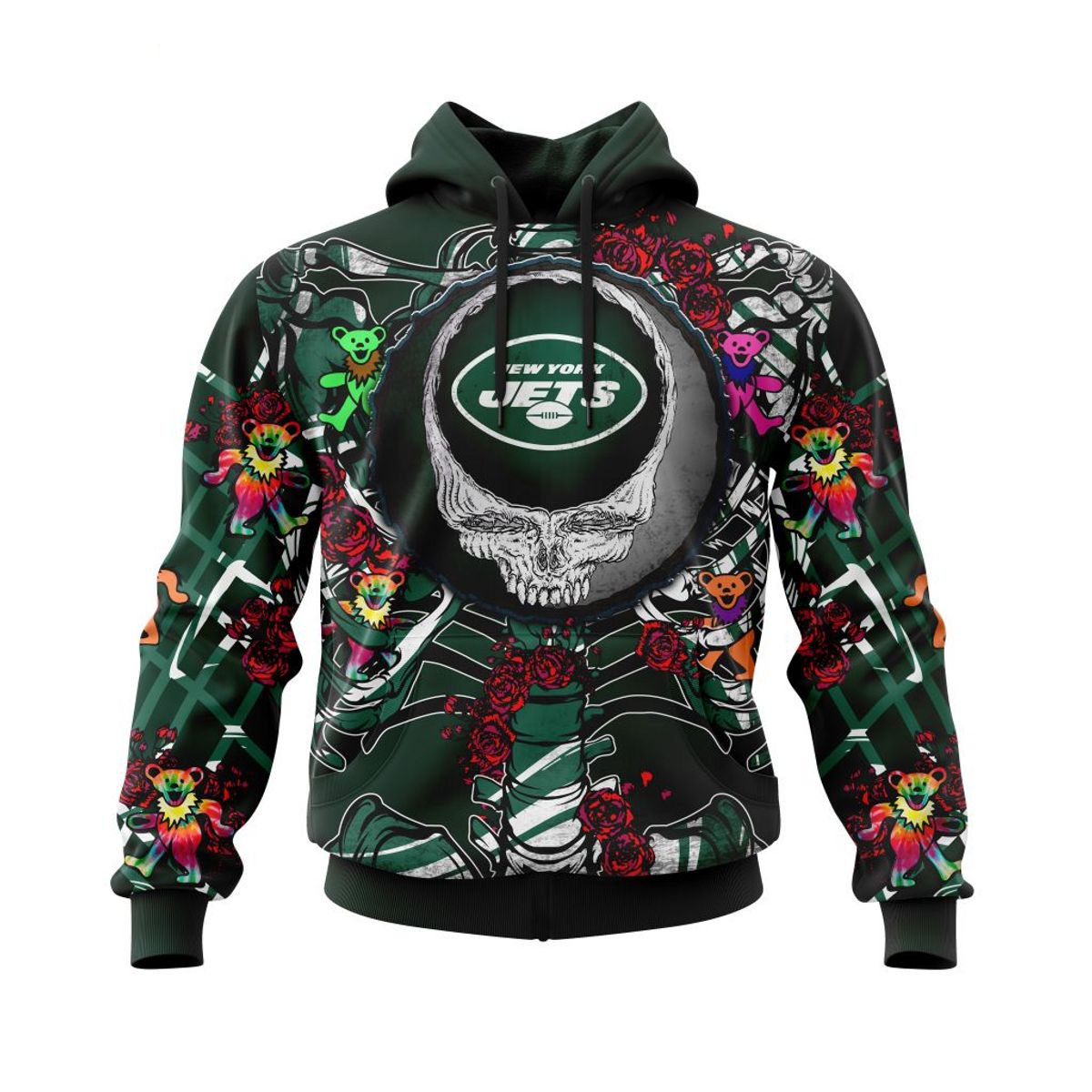 NEW YORK JETS 3D HOODIE MIX GRATEFUL DEAD