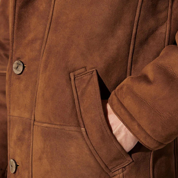 Men's Vintage Western Cowboy Suede Mid-Length Faux Fur Lining Jacket Coat