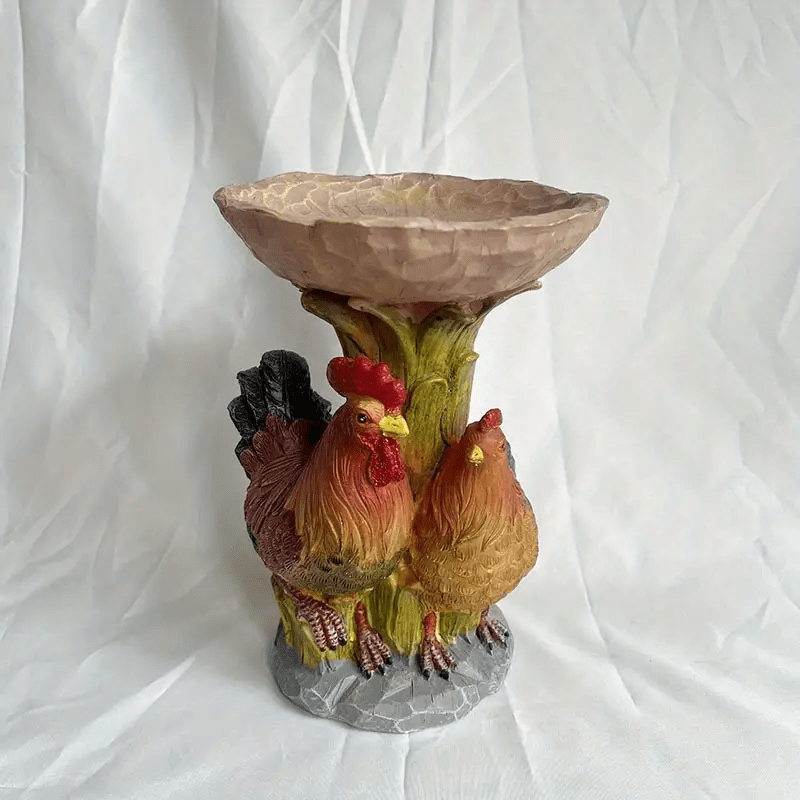1pc Chicken Resin Statue Bird Feeder, Garden Yard Patio Lawn Outdoor Decoration Fairy Garden Accessories