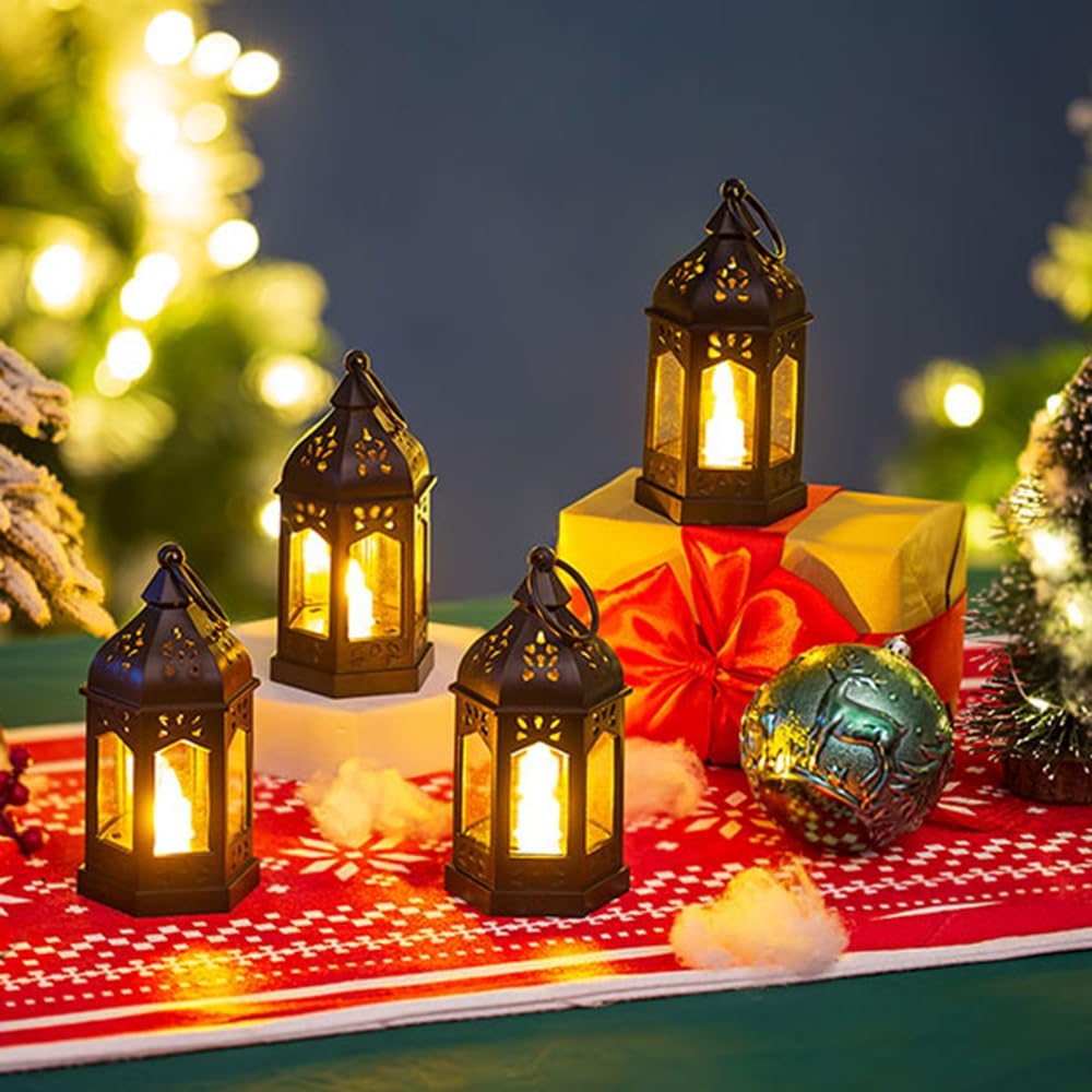 💖Last Day 49% OFF💖4 PCS Vintage Lantern with Flickering LED Candles