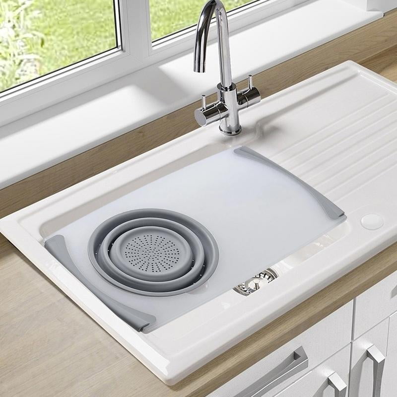 🔥Last Day 50% OFF🔥Over-the-Sink Flax Cutting Board with Collapsible Colander