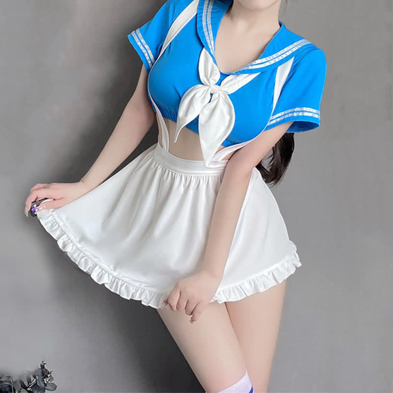 Cosplay Sailor Collar Lingerie Stockings Set