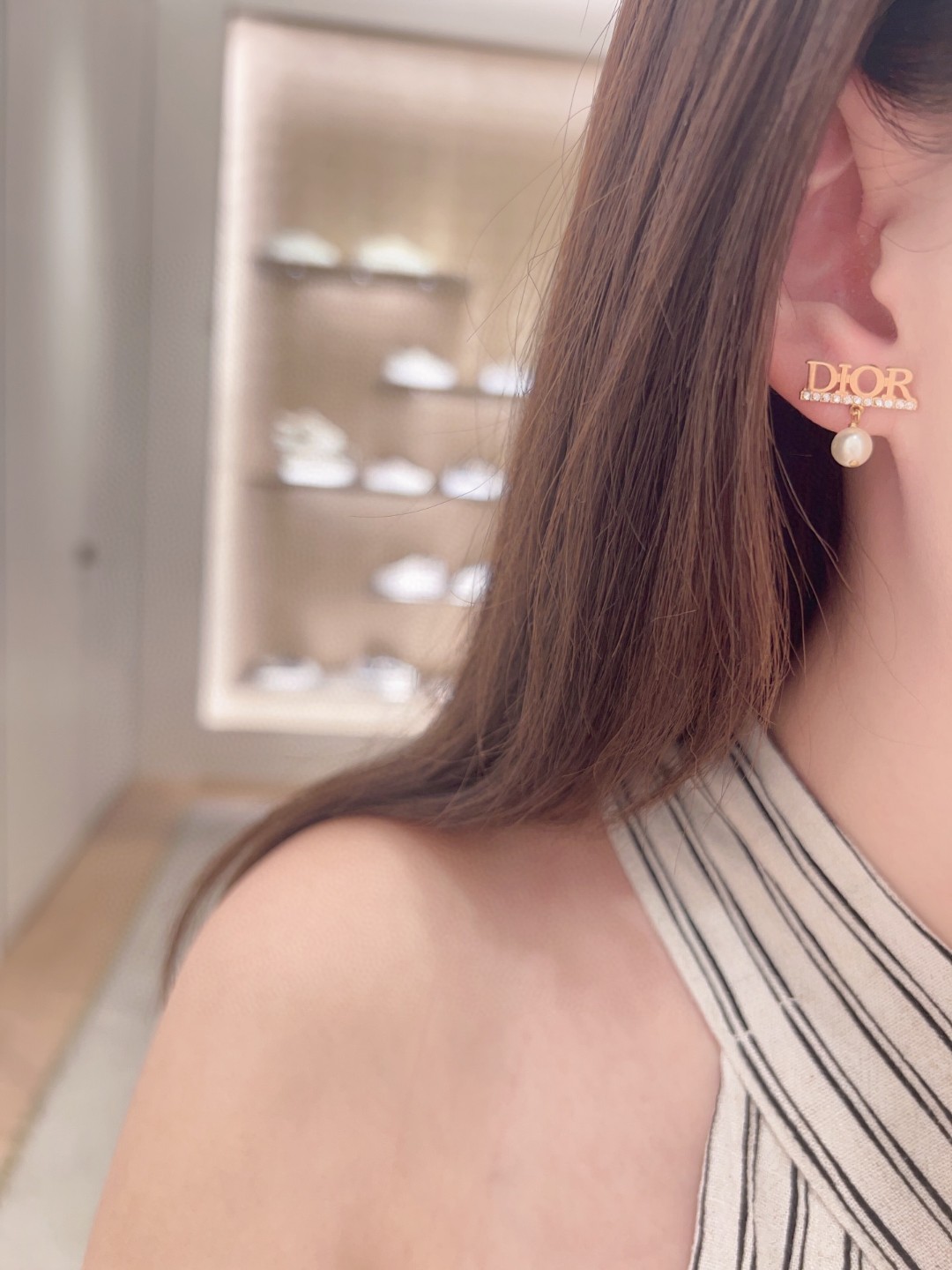 Dior Alphabet Pearl Stud Earrings