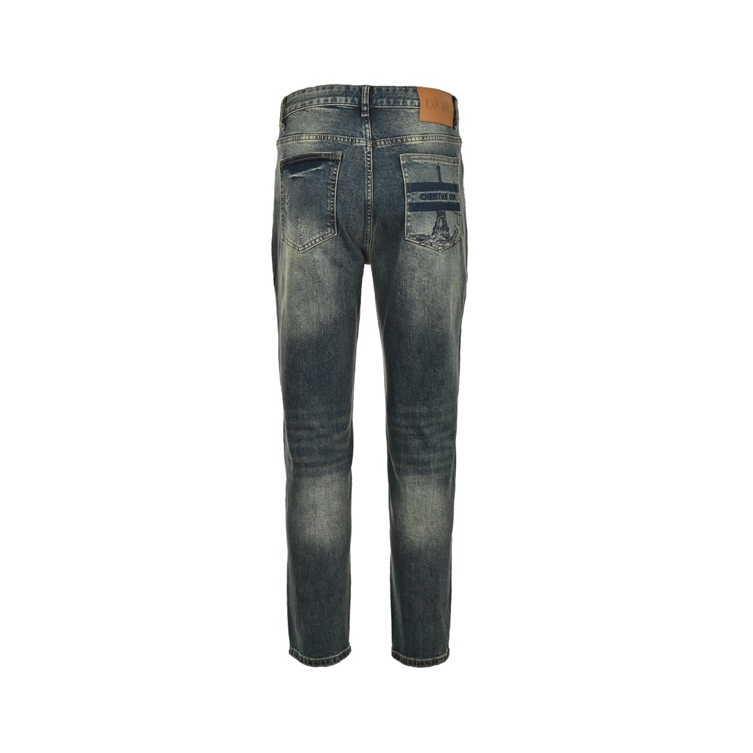 Dior 24Fw back pocket iron tower embroidered jeans