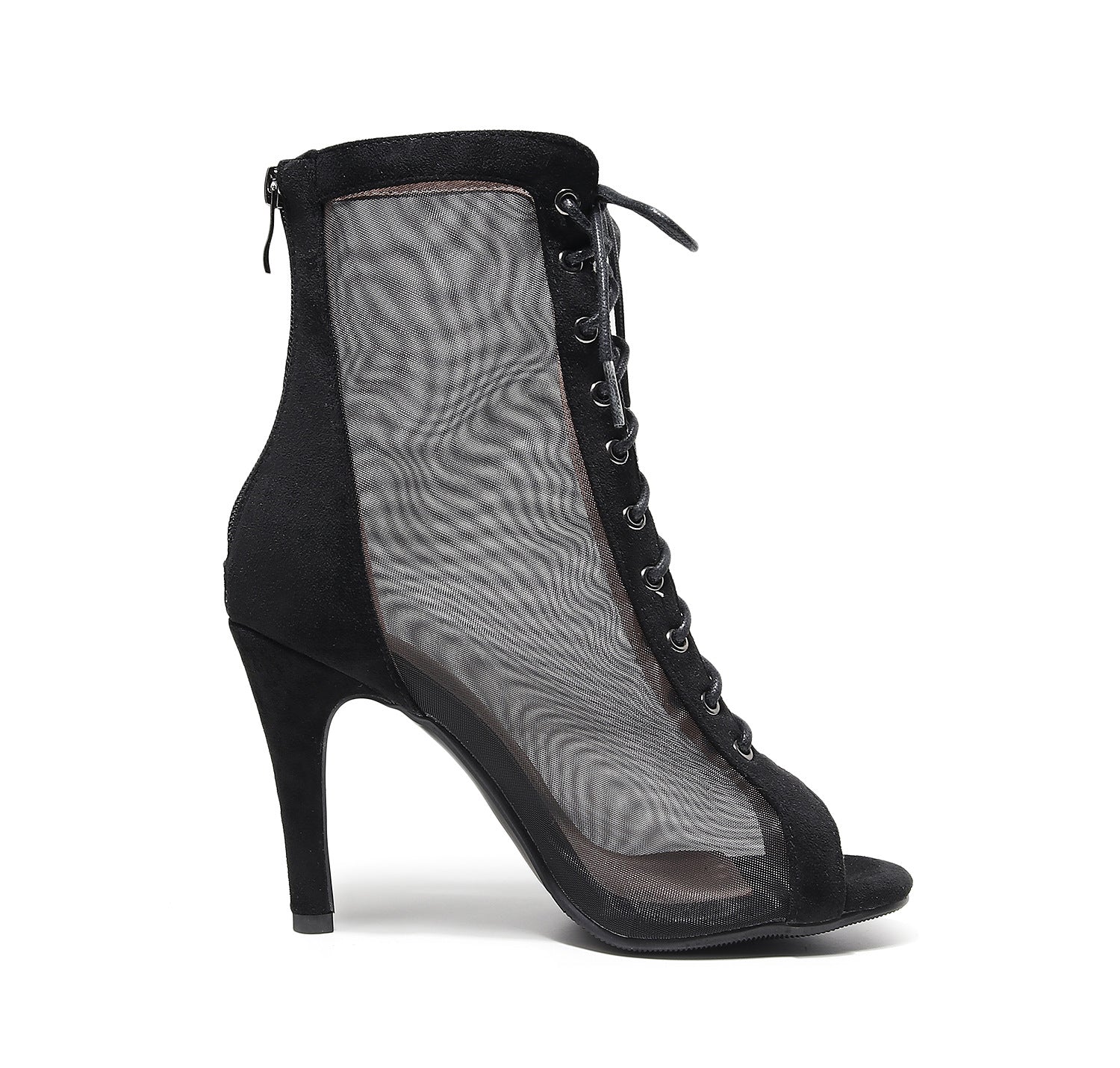 Mesh Stiletto Lace-Up Ankle Boots for Women