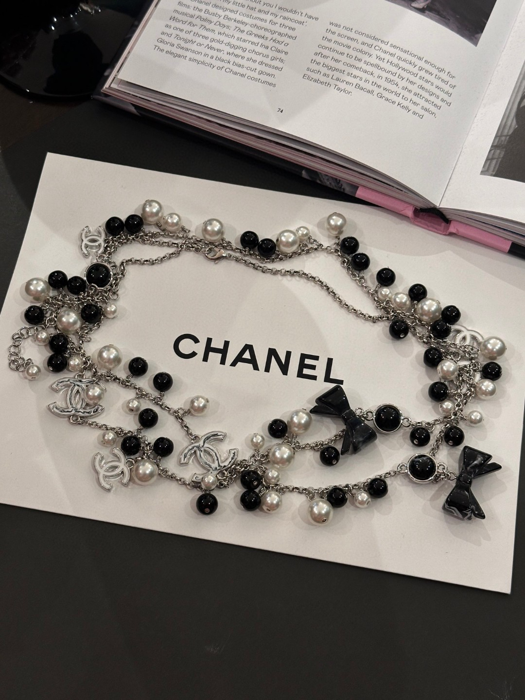 Chanel Black Bow Double C Sweater Chain