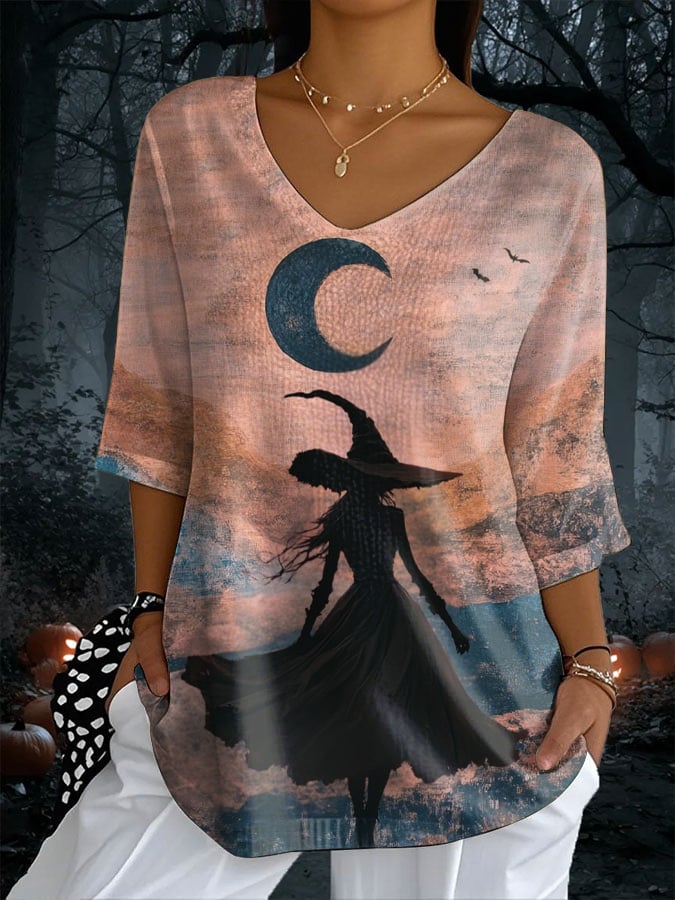 🔥Buy 3 Get 10% Off🔥Women's Halloween Witch Art Print T-Shirt