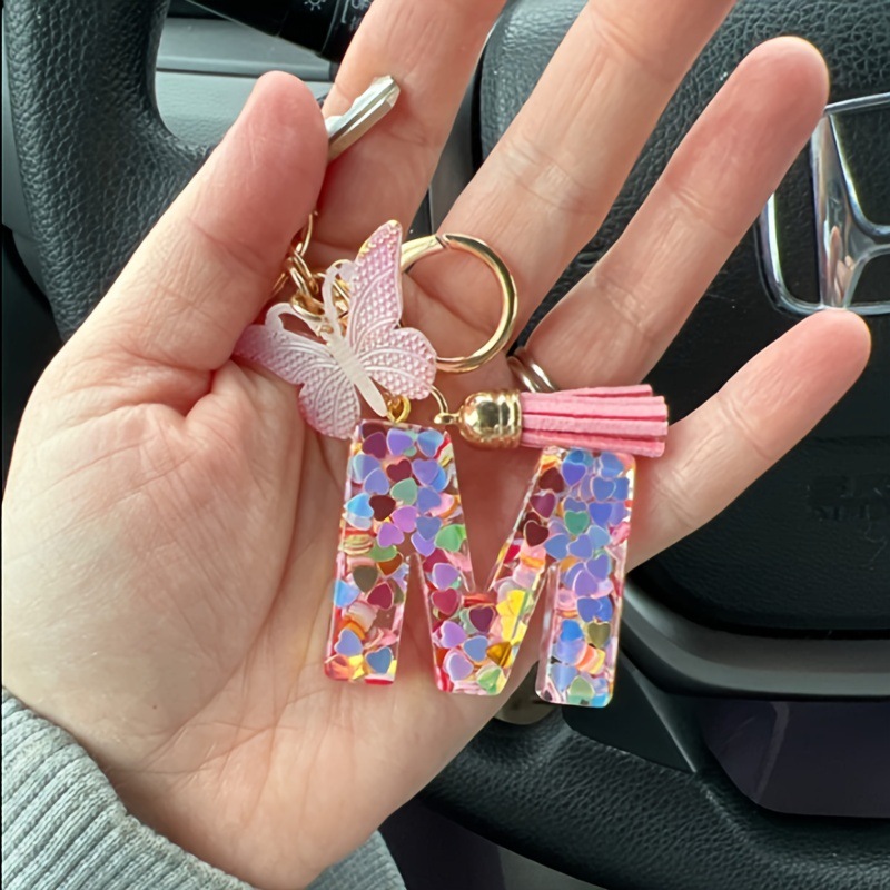 ✨✨Heart sequin butterfly letter tassel keychain(Choose your own name keychain)