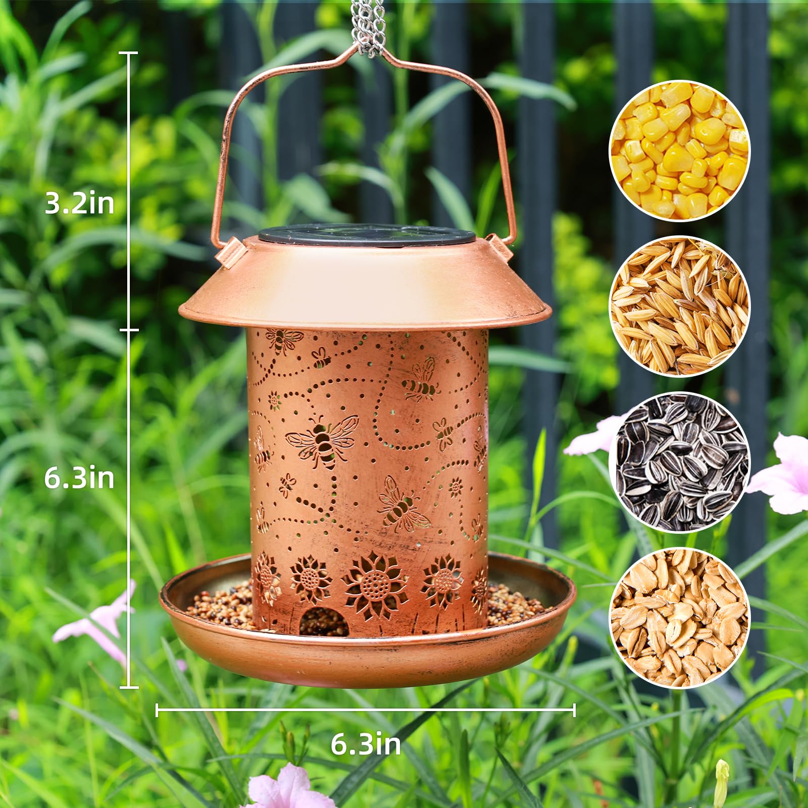 Solar Bird Feeders for Outdoors Metal Lanterns Outdoor Waterproof Hanging Garden Decor