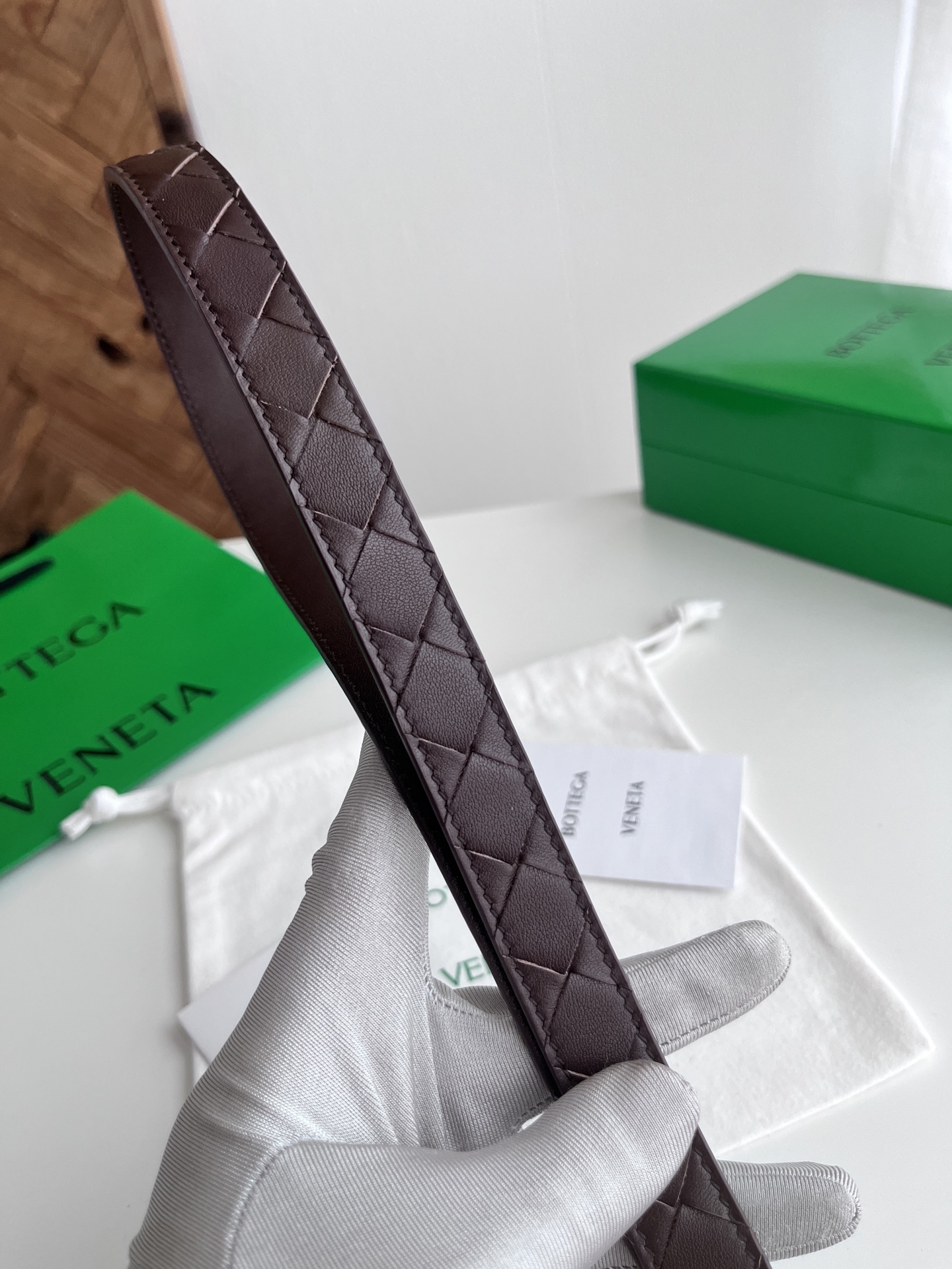 Bottega Veneta intreccio woven cowhide double-sided belt width 2.0cm