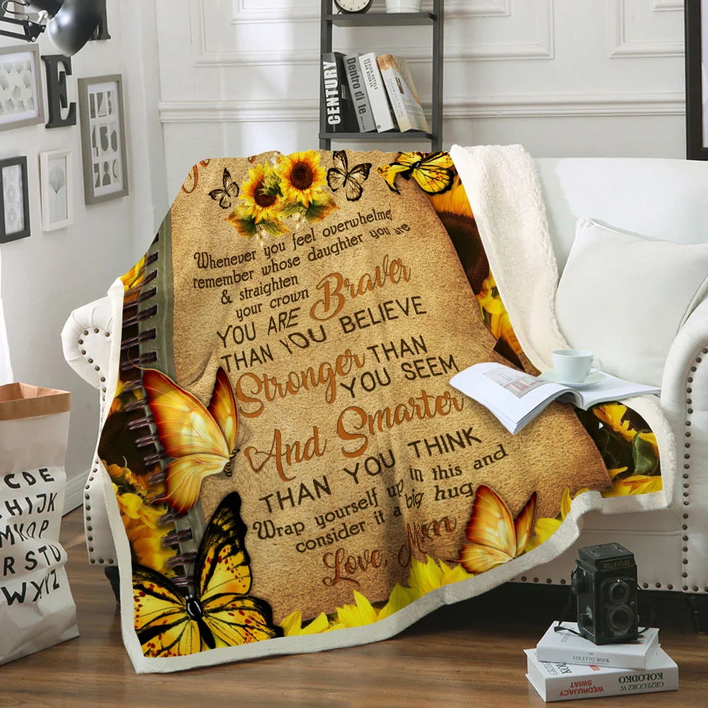 Mom To Daughter You Are Braver Than You Believe Sunflower Sofa Throw Blanket