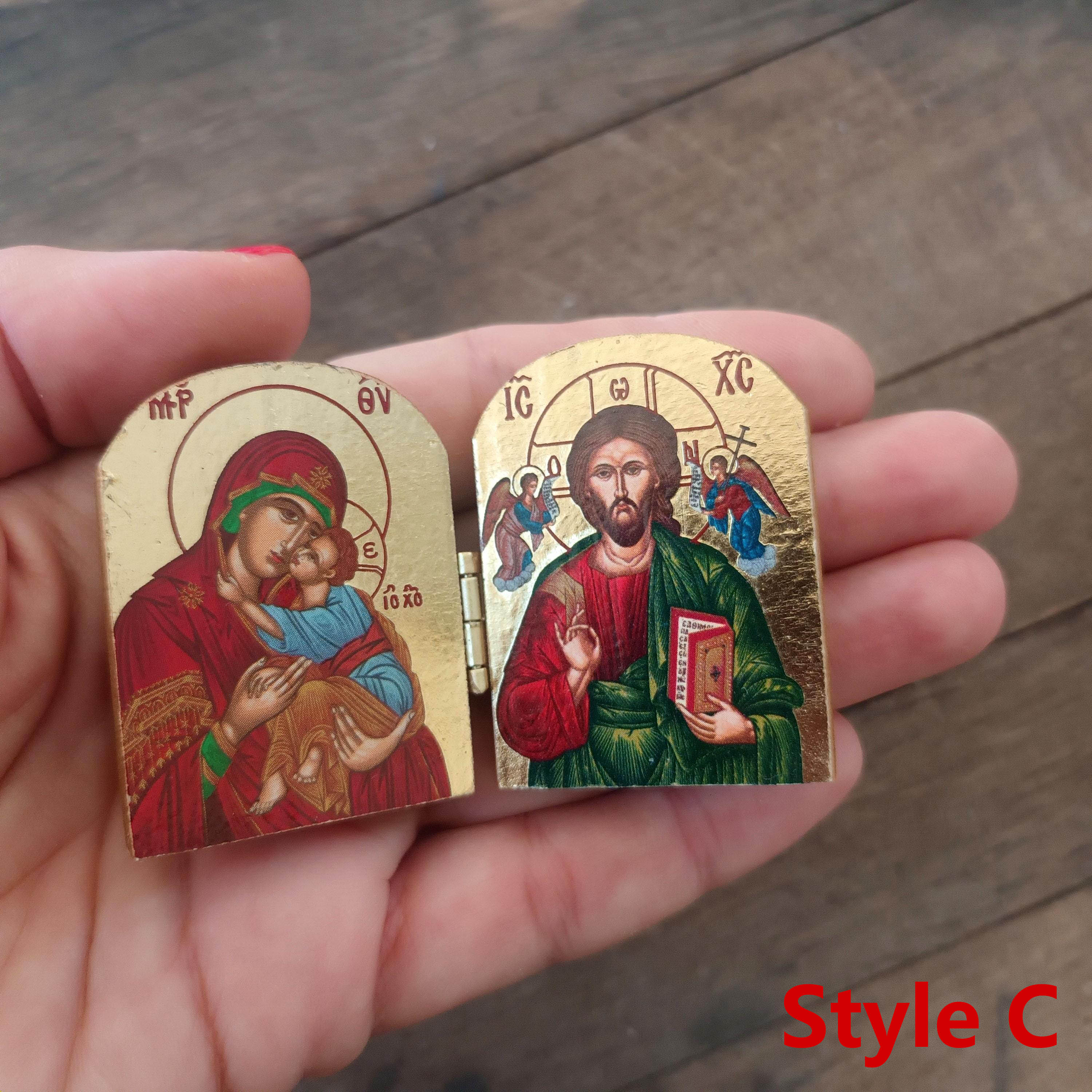 Mini diptych Orthodox icon | Christian religious office decor gift