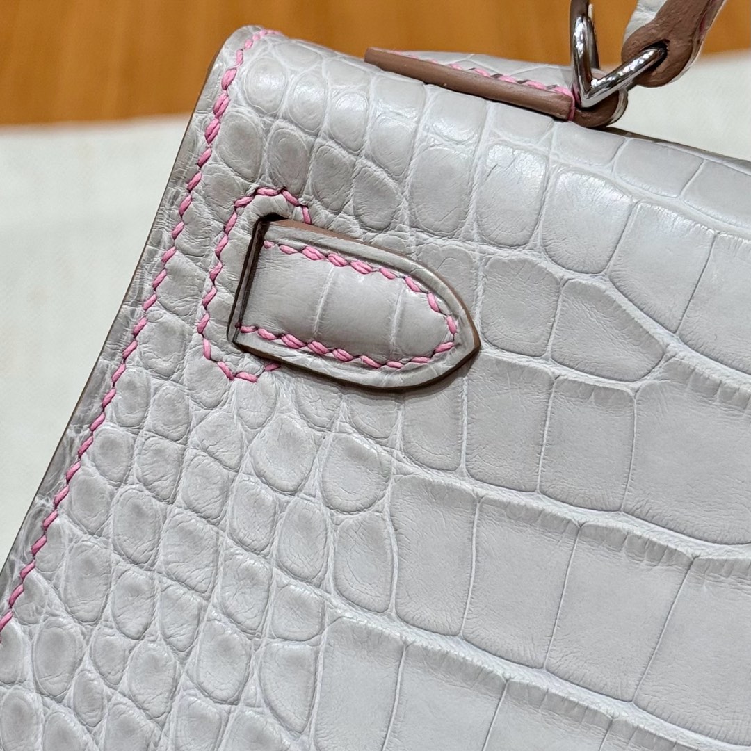 Hermes mini kelly 80Pearl Gray5PPink handbag (handmade to order)