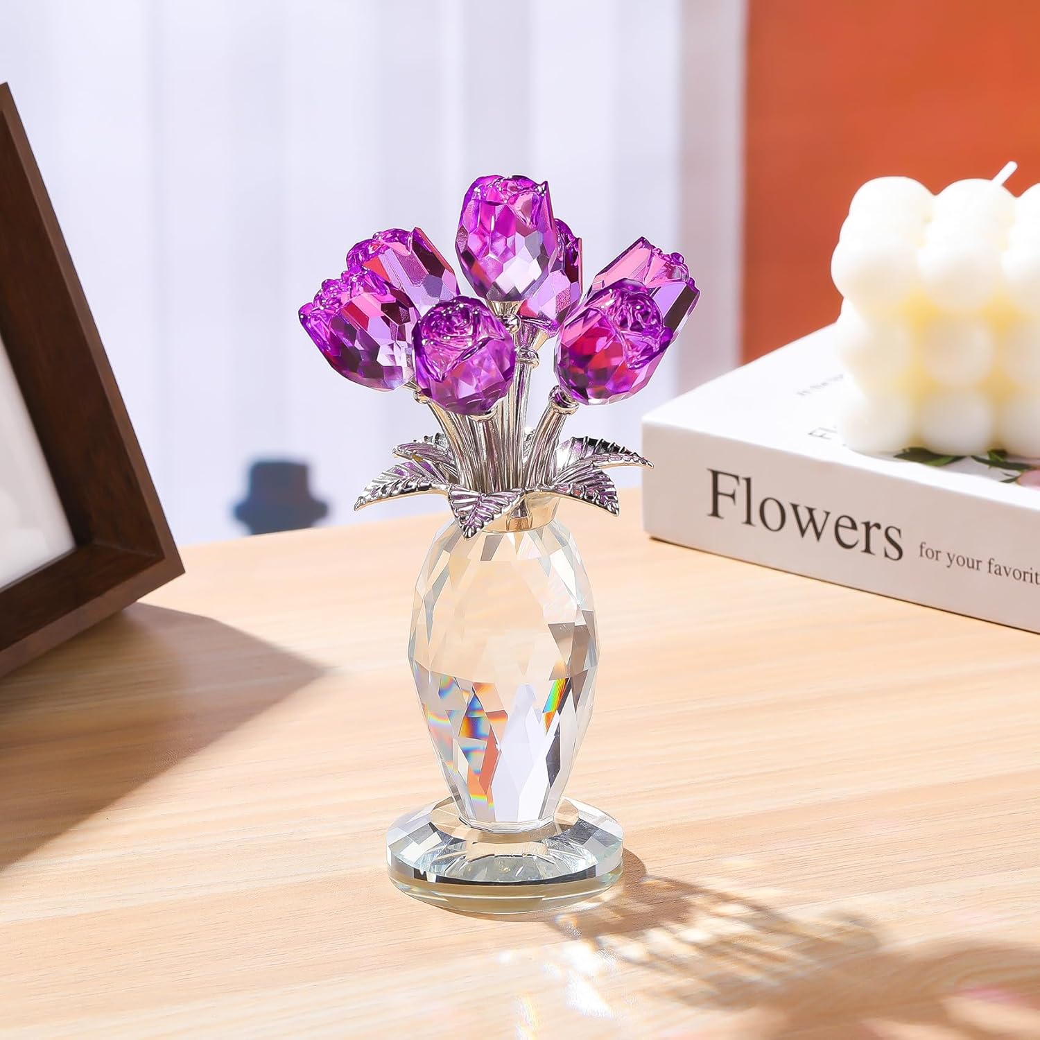 🔥ON SALE🔥Crystal Rose Flower Figurine with Vase