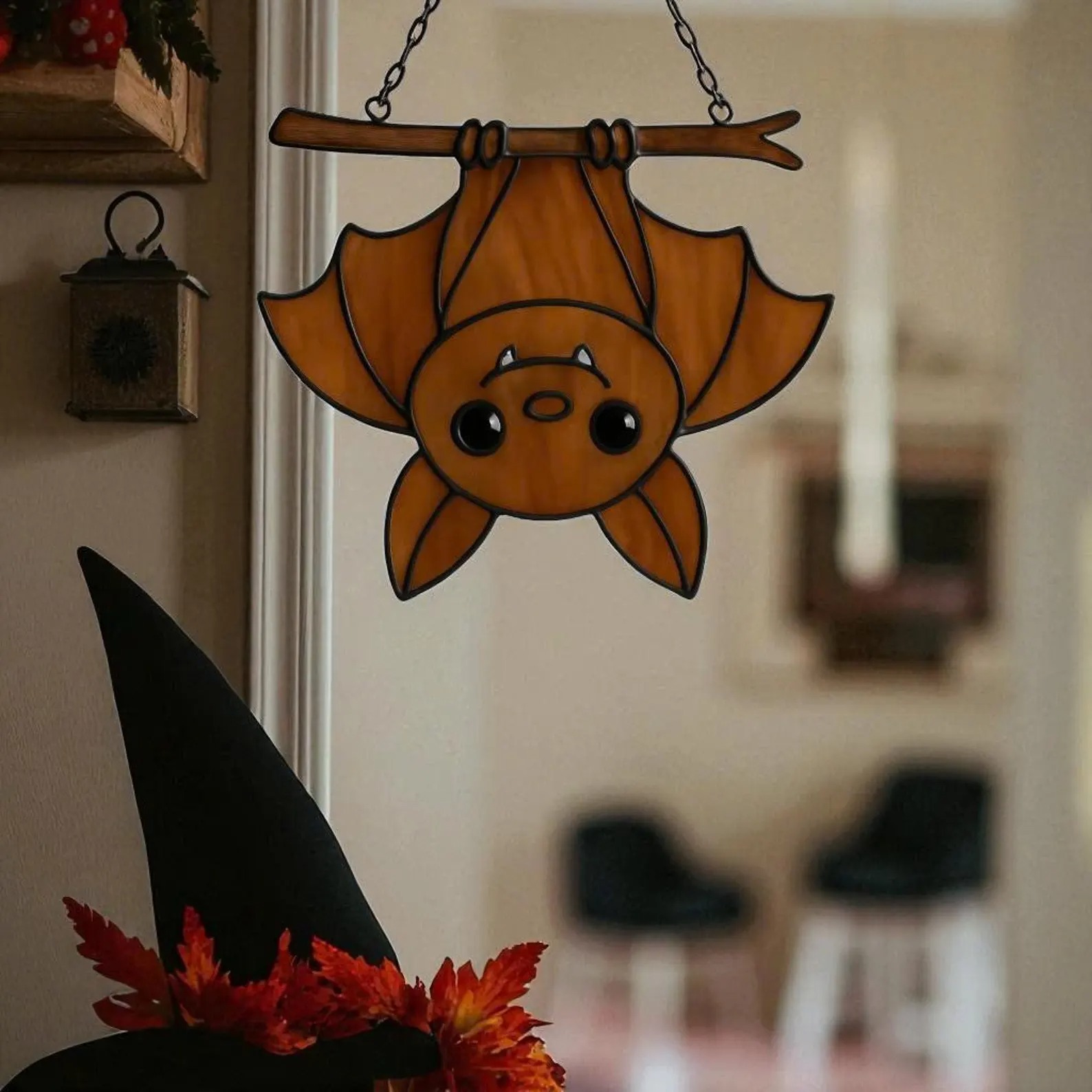 💥ON SALE💥Stained Glass Halloween Pumpkin Haunted House Suncatcher
