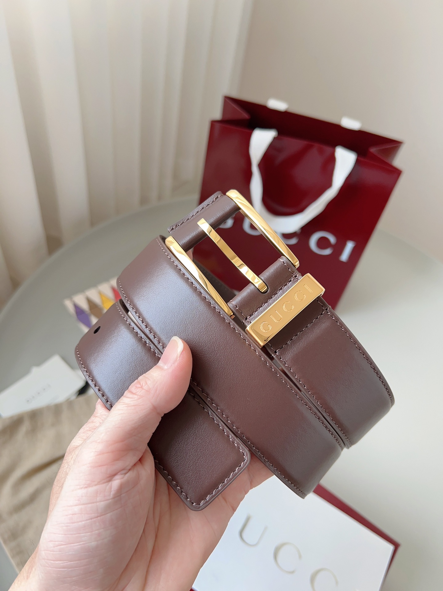 Gucci pin buckle leather belt 3.5cm wide