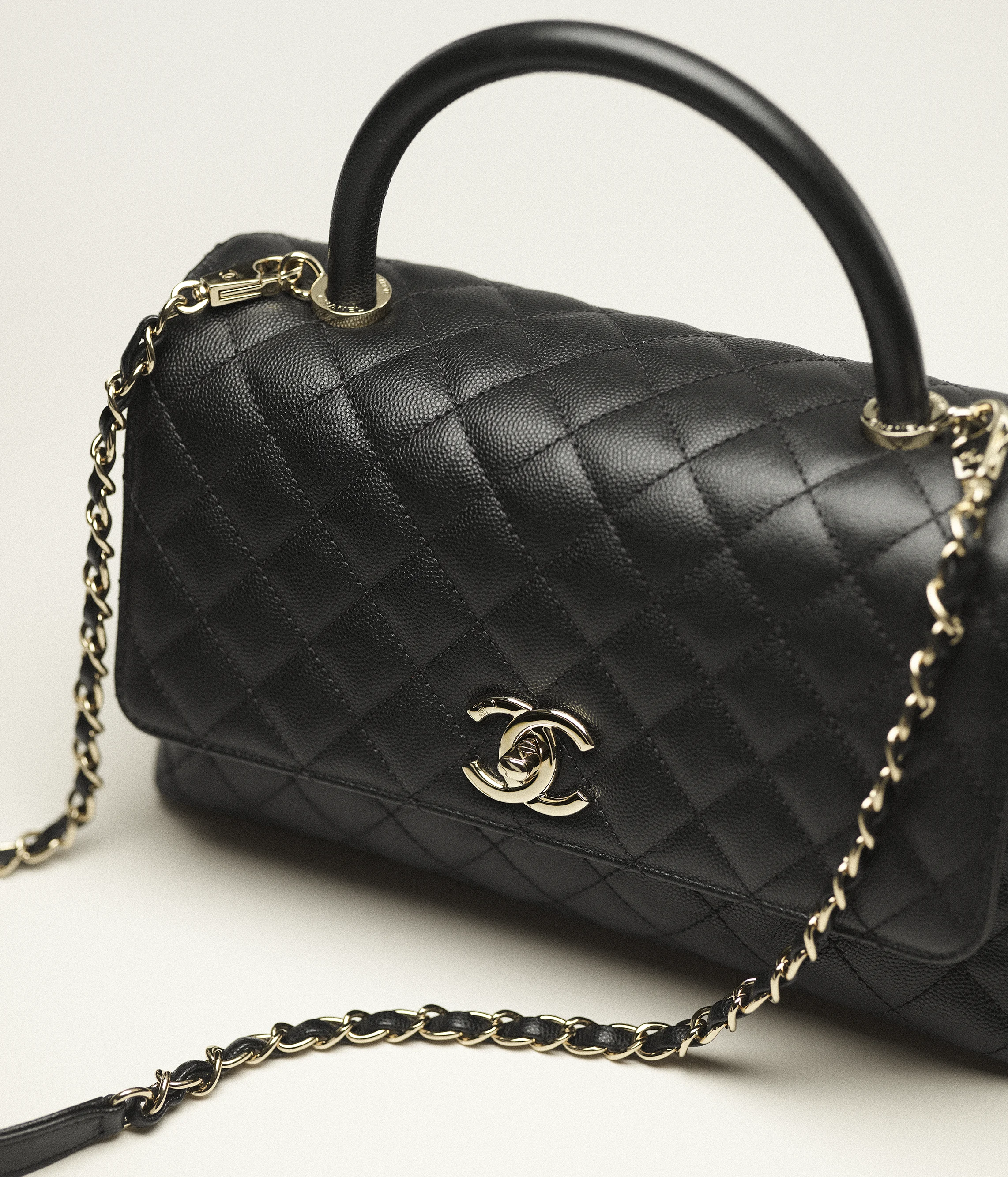 Chanel Flap Bag with Top Handle Grained Calfskin & Gold-Tone Metal Black A92991-B05061-94305