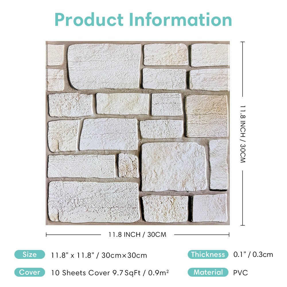 3D Faux Limestone Peel and Stick Wall Tile