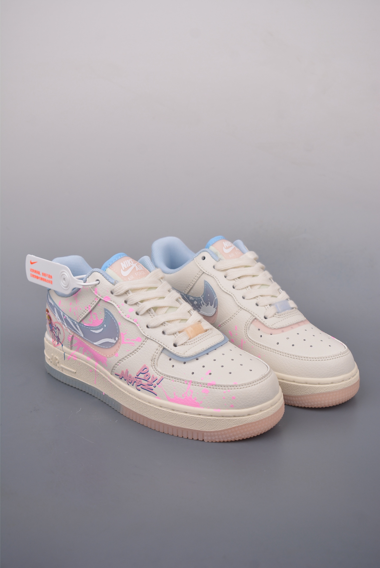 Nike Air Force 1 07 LV8 Low Sneakers Graffiti Blue Pink Heart CW1574-058