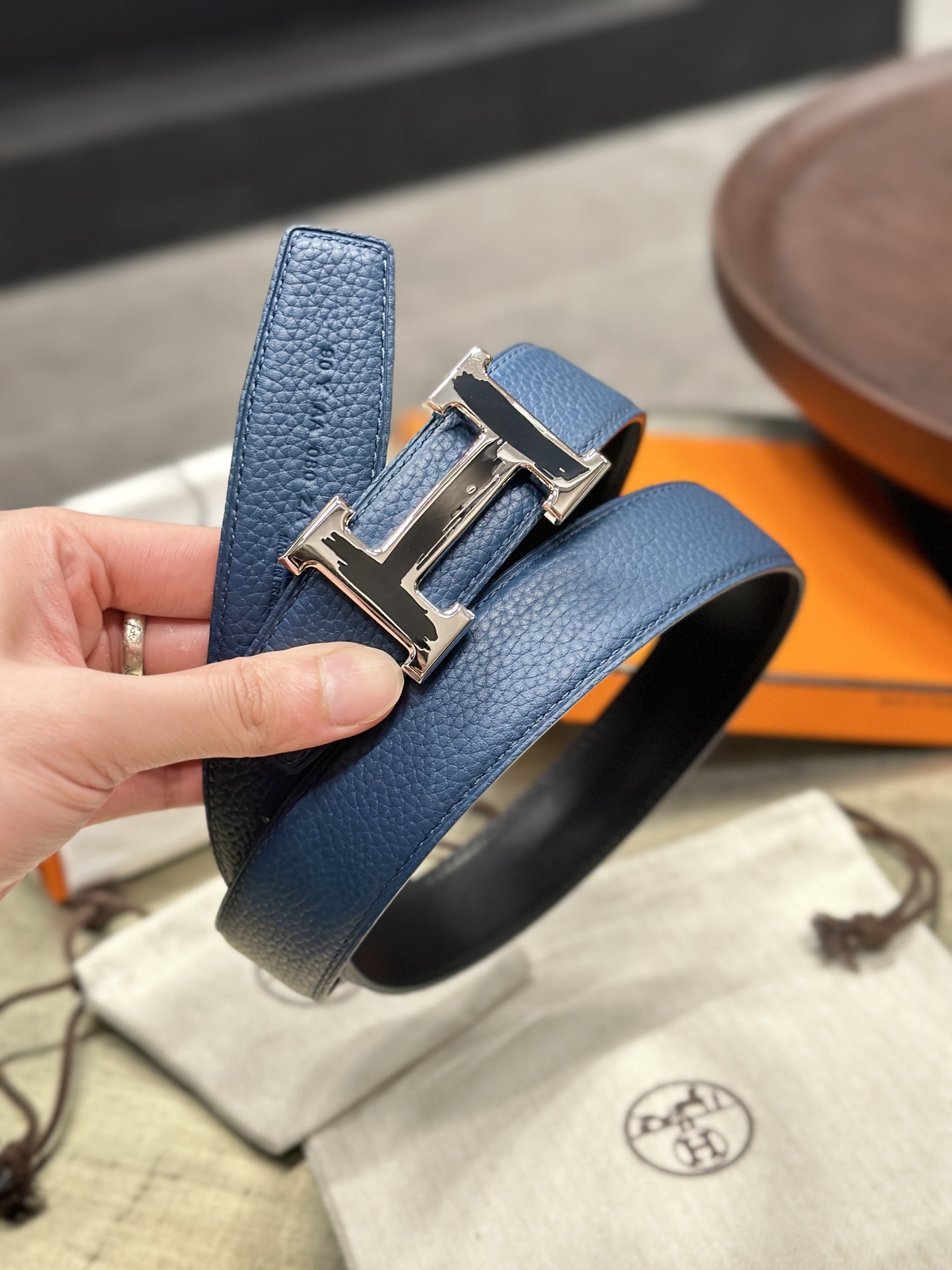 Hermès epsom double-faced calfskin belt 3.2CM wide