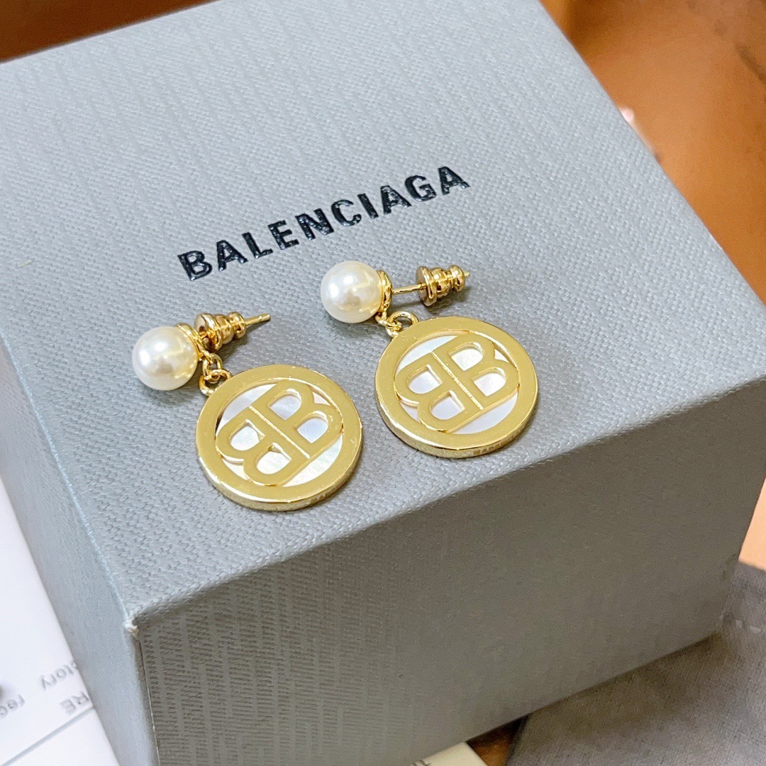 Balenciaga BB Hoop Pearl Earrings