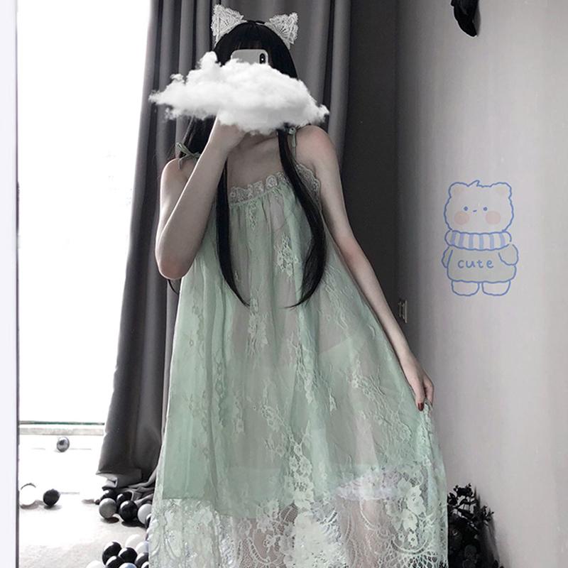 Lace Mesh Slip Dress Nightdress Stockings Lingerie