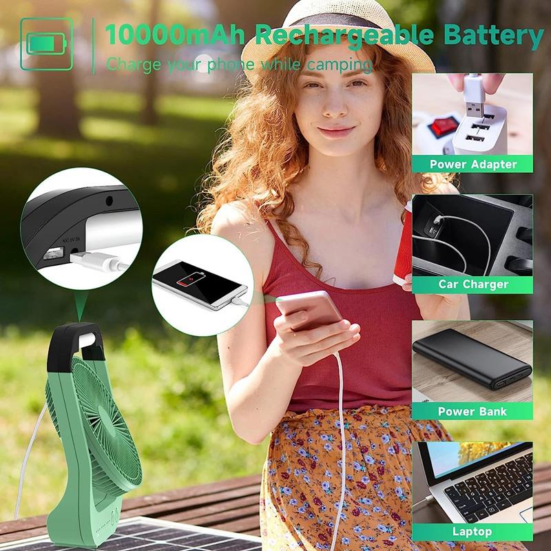 1pc USB Desk Fan, 10000mAh Rechargeable Battery Operated Fan, 4 Speeds Table Fan, 180°Rotation, LED Light, Timer, Portable Fan For Camping,Traveling