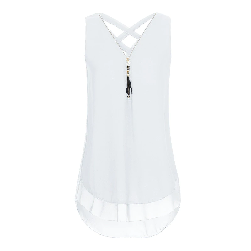 V-Neck Sleeveless Cross Strap Loose Chiffon Shirt Tank