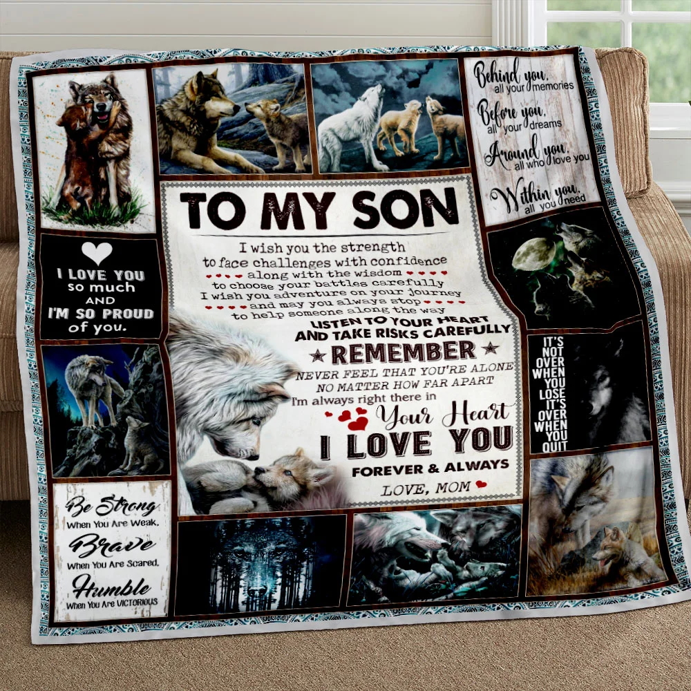 To My Son, I Wish You The Strength, Love Mom, Wolf Sofa Throw Blanket