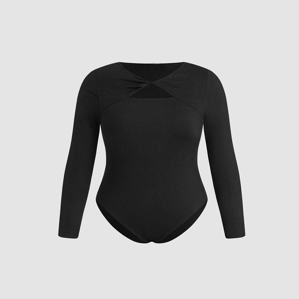 Plus Size Autumn Winter Women Casual Simple Jumpsuit High Waist Slim Long Sleeve Top