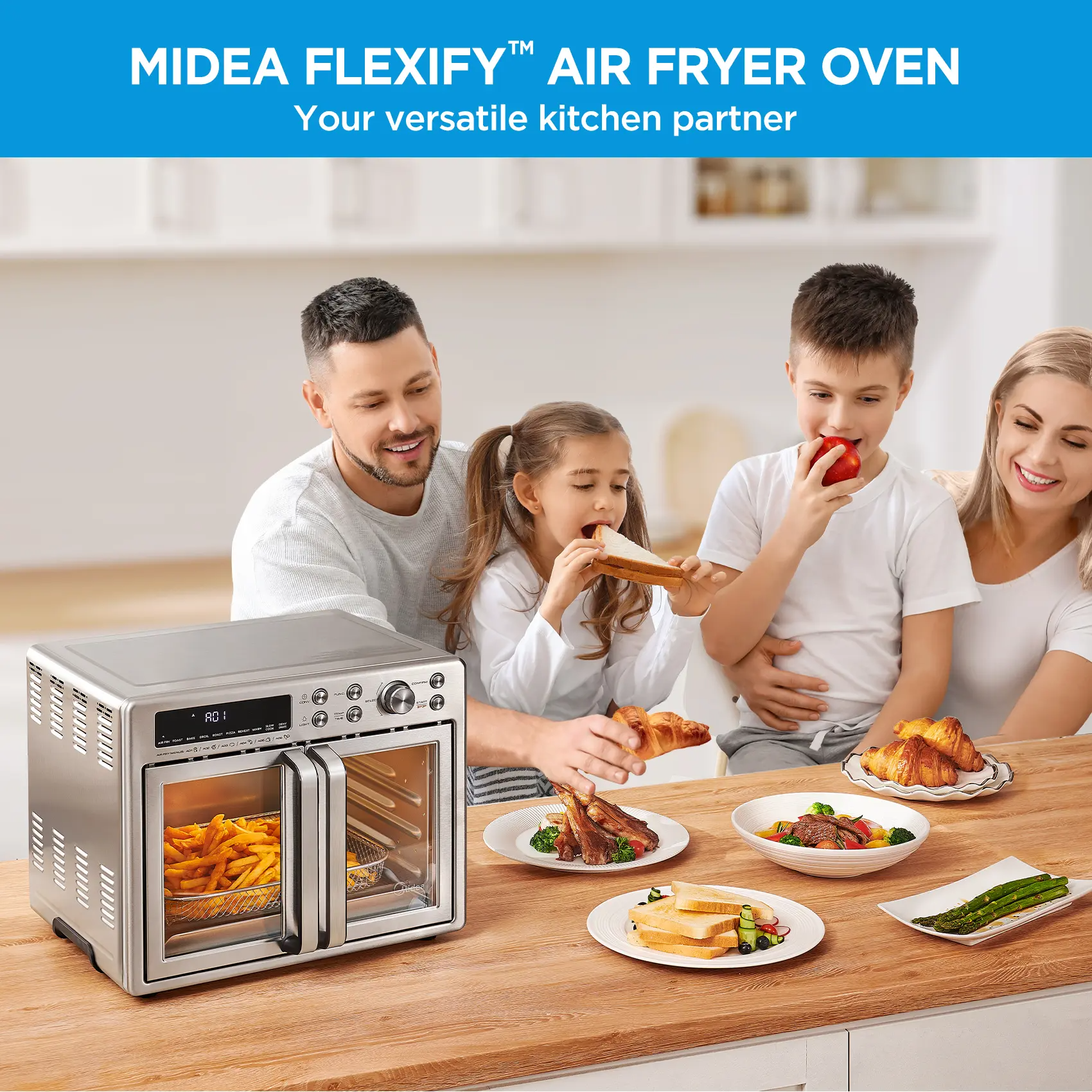 [2026 Kitchen Hack]  French Door Air Fryer Toaster Oven Combo 26.4 QT, Extra Large Countertop Air Fryer Oven 10-in-1 Combo 25% Faster Cooking & 90% Less Oil, Elegant Design Convection Fan, Gift of the Season