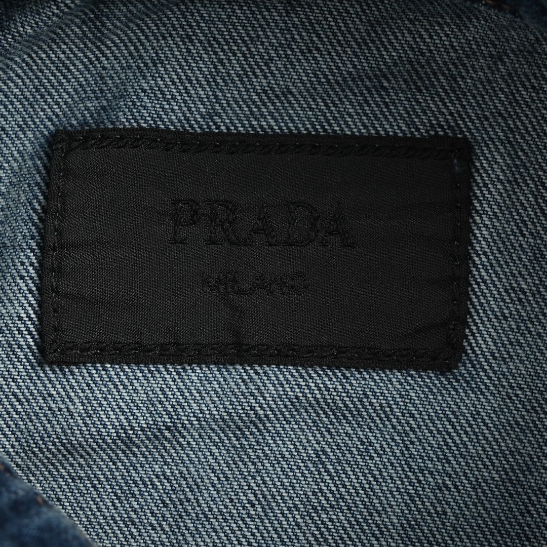 Prada 23ss triangle logo washed denim blue short sleeve shirt