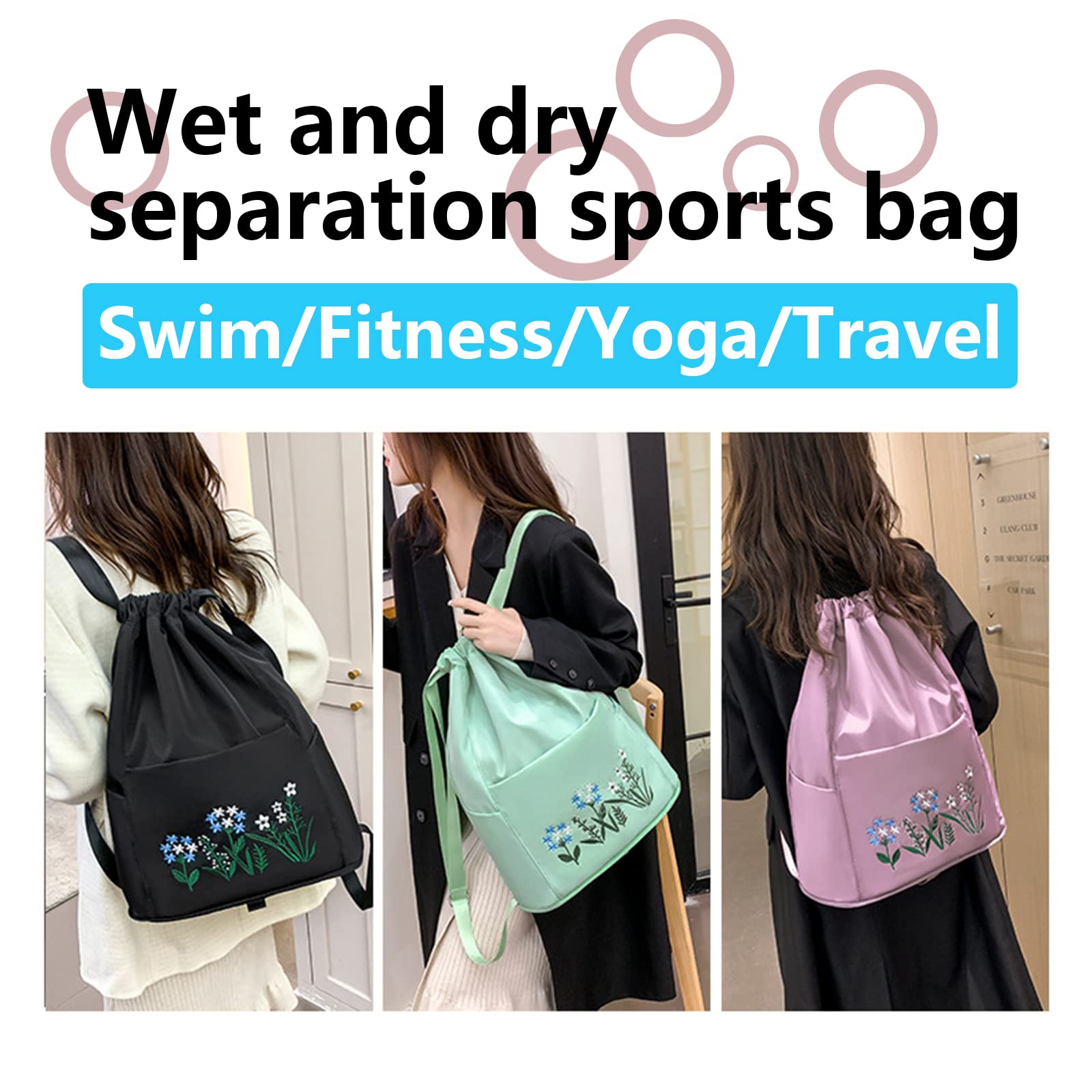 🔥Last Day-[SAVE 50% OFF]--Drawstring Foldable Embroidery Design Large Capacity Dry-wet Separation Travel Backpack-BUY 2 GET 10% OFF & FREE SHIPPING