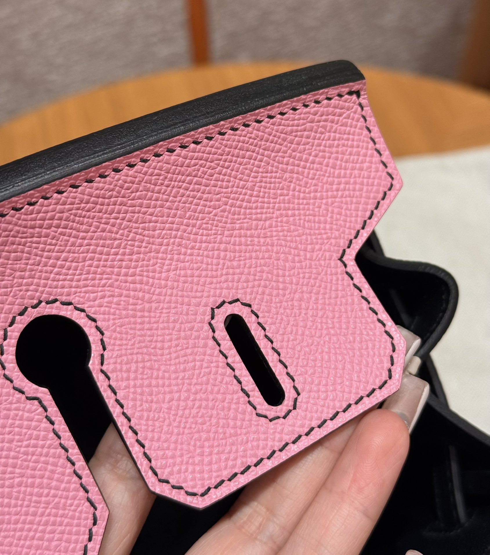 Hermes Birkin 5pPink and 89noir Handbag (Handmade to order)