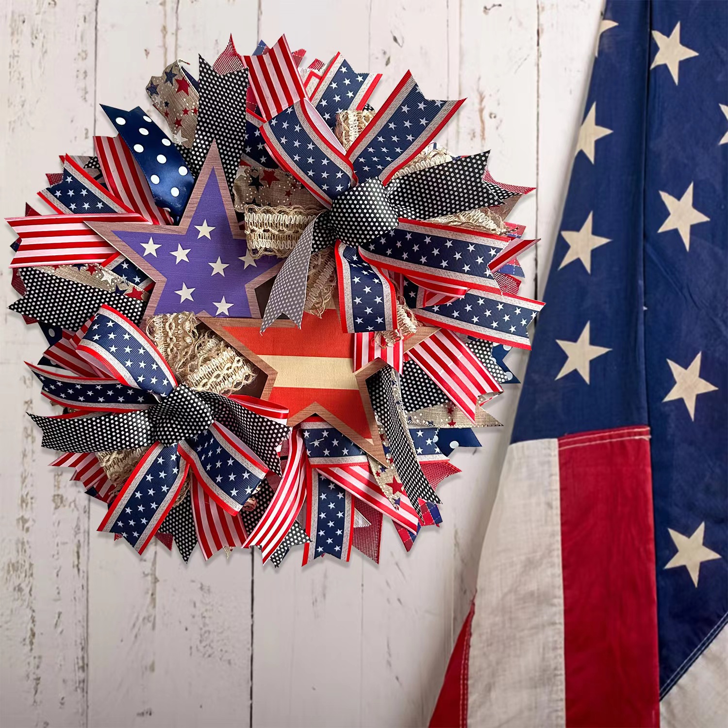 🔥[SAVE 50% OFF]--20 Inch/50cm Handmade American Patriotic Star Wreath -BUY 2 FREE SHIPPING