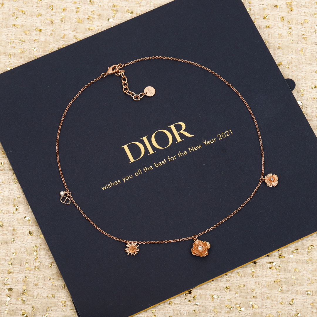 Dior cornflower sunflower peony necklace