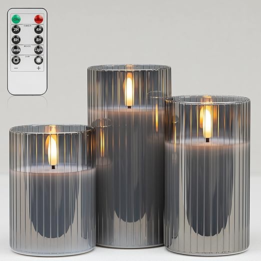 🕯️🕯️Inner Stripe Electroplated Glass LED Flameless Candle (Set of 3)