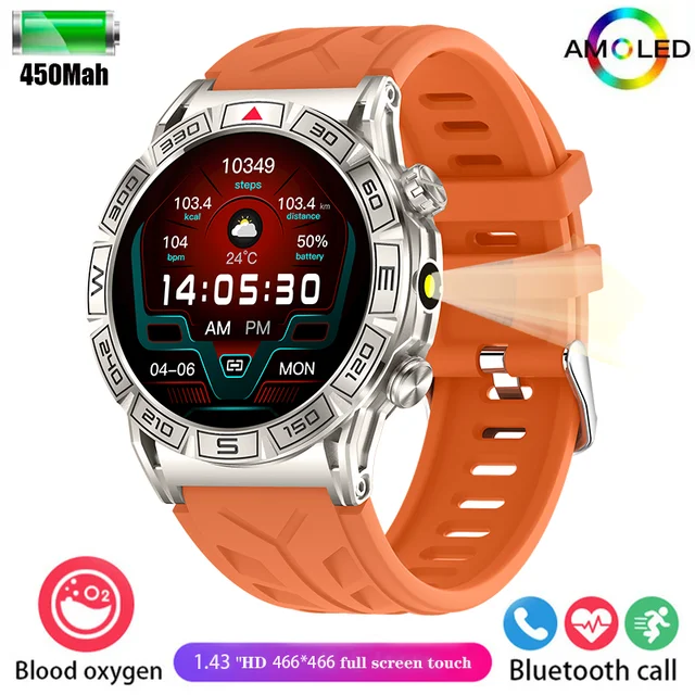New men's outdoor three-proof 1ATM deep waterproof smartwatch 1.43inch 450Mah large battery HD Bluetooth call men's smartwatch